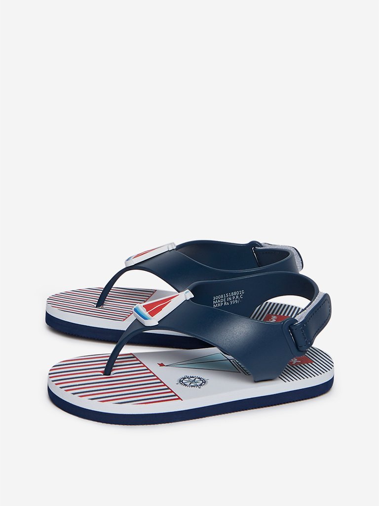 Yellow Kids Navy Nautical Printed Sandals