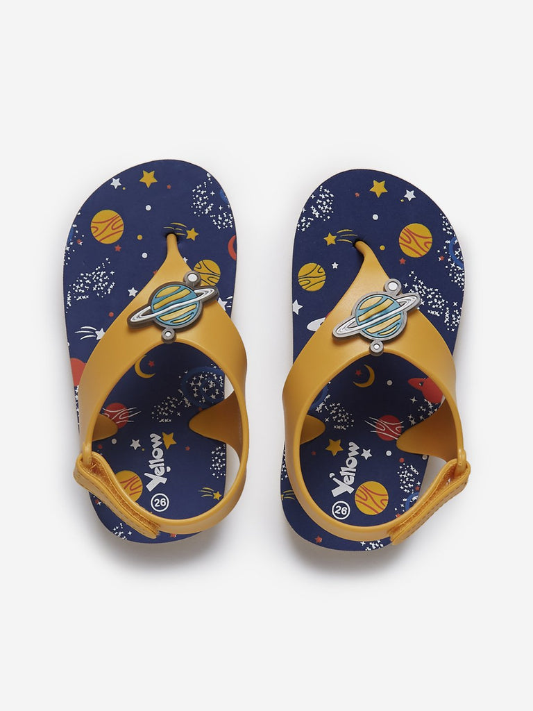 Yellow Kids Mustard Space Printed Sandals