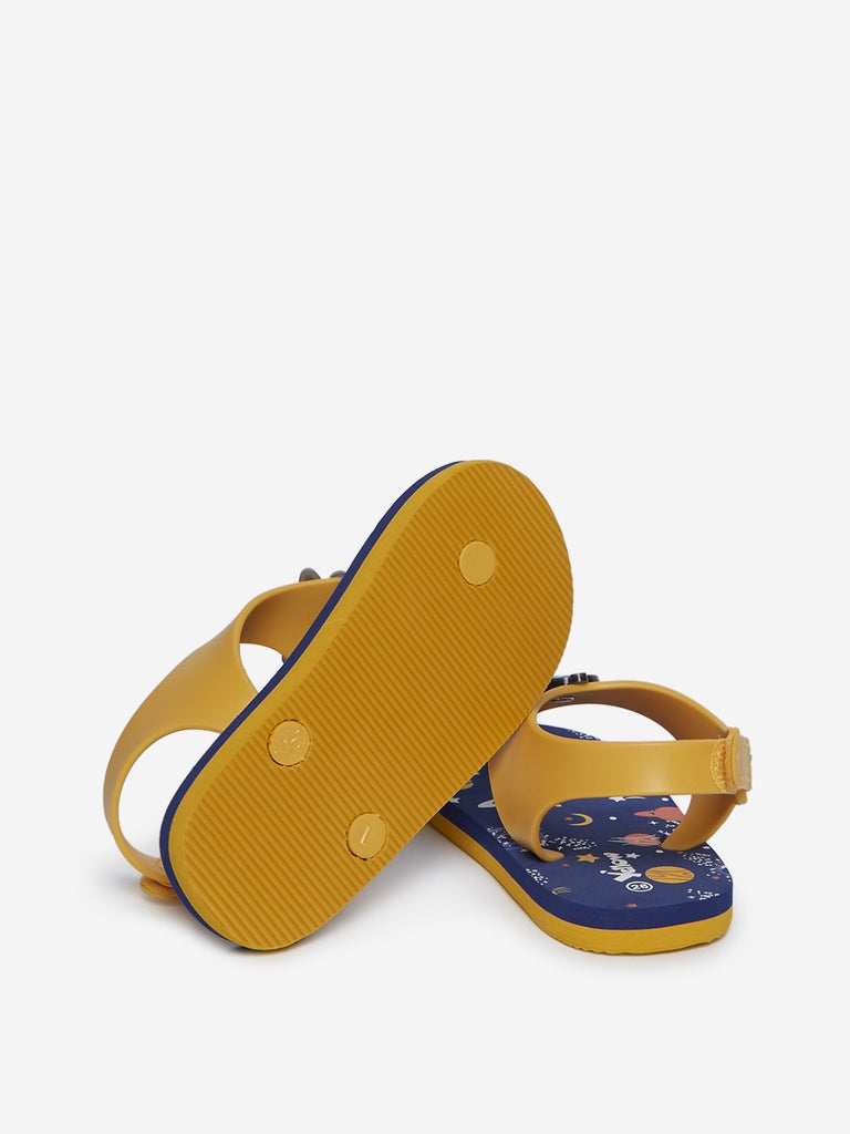 Yellow Kids Mustard Space Printed Sandals