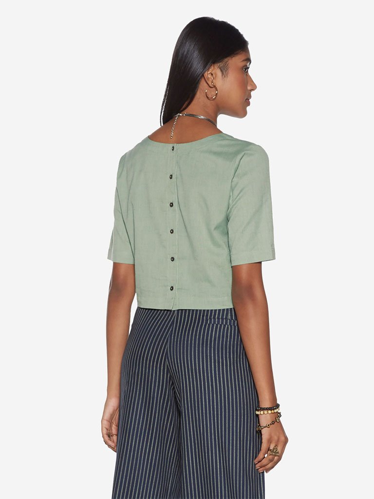 Bombay Paisley Mint Leaf Print Crop-Top