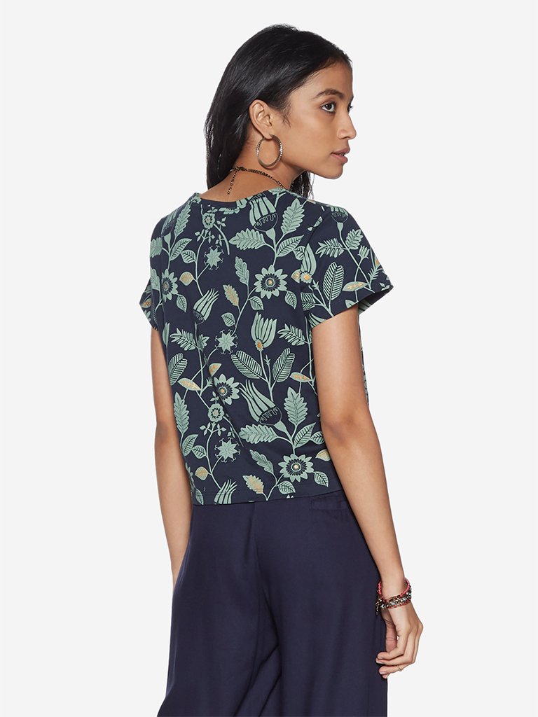 Bombay Paisley Navy Tropical Print Top