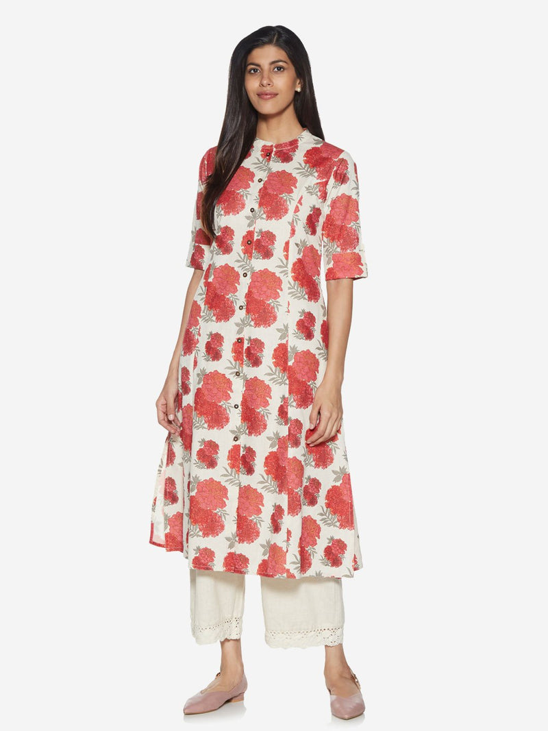 Utsa Red Floral Patterned A-line Kurta