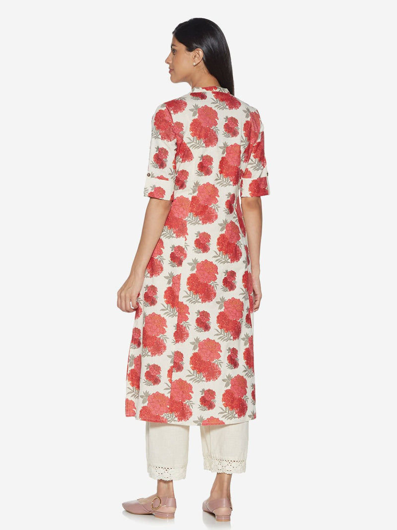 Utsa Red Floral Patterned A-line Kurta