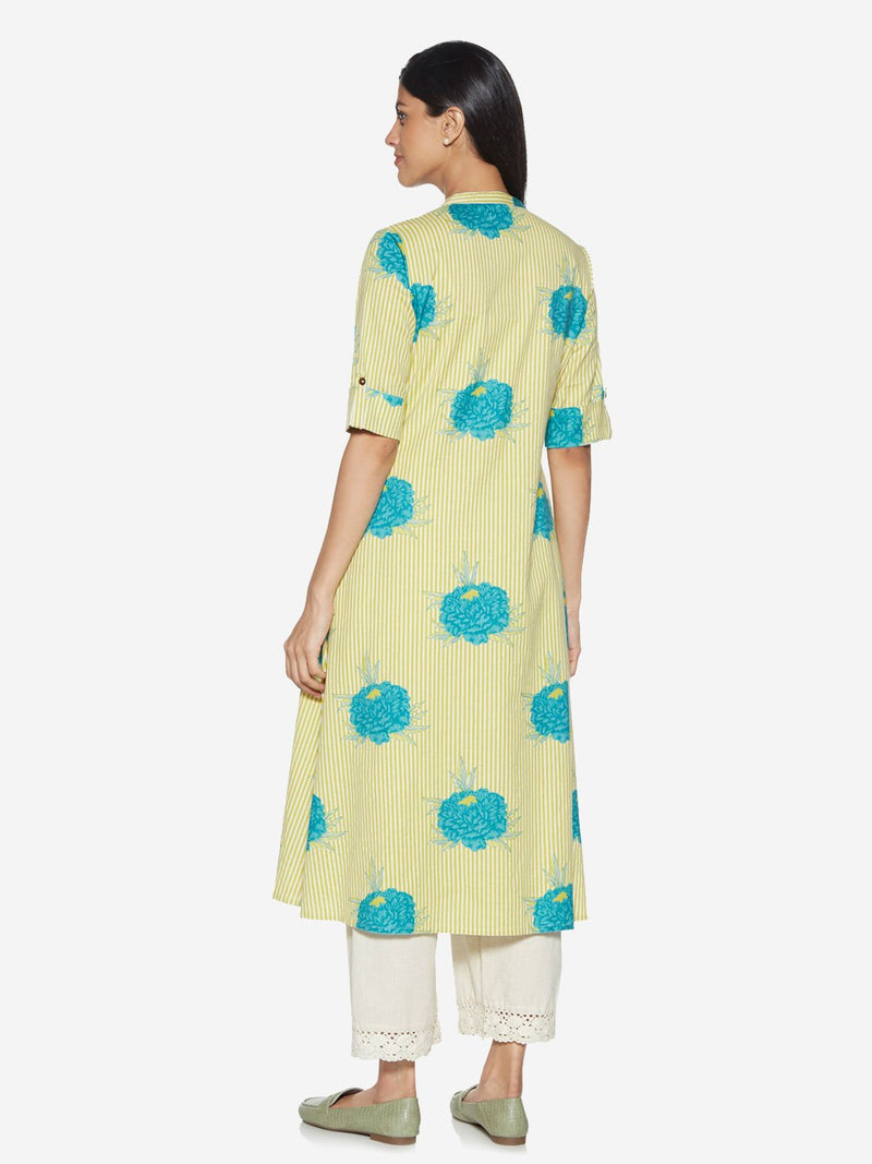 Utsa Turquoise And Lime Printed A-line Kurta