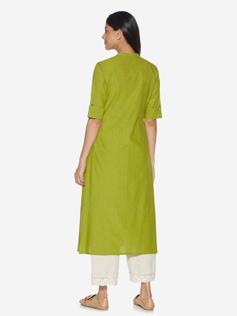 Utsa Green Floral Embroidered A-line Kurta