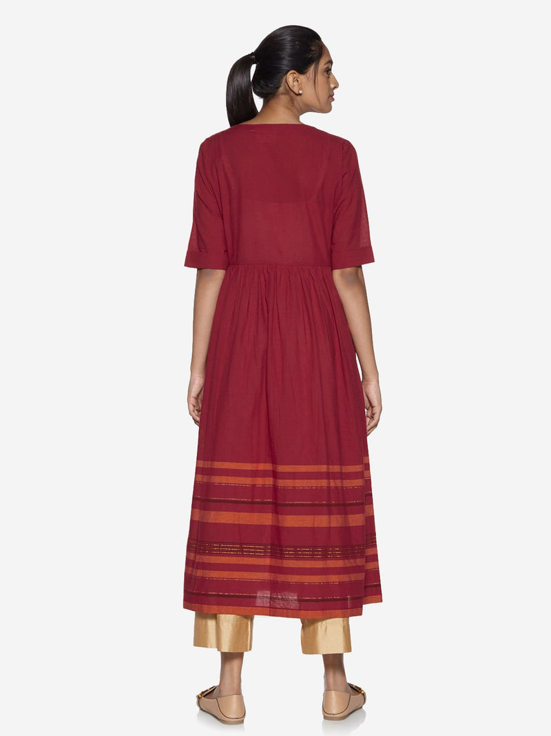 Utsa Red Striped Fit-And-Flare Kurta
