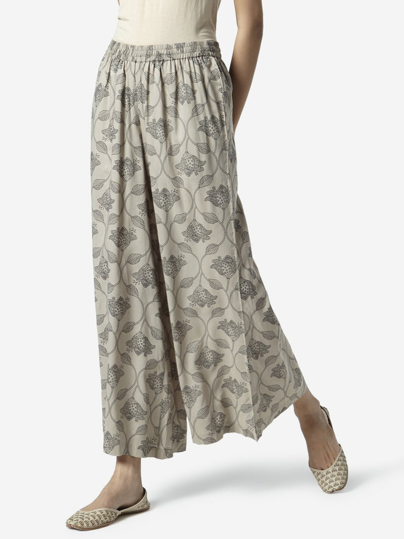 Zuba Light Grey Floral Printed Palazzos