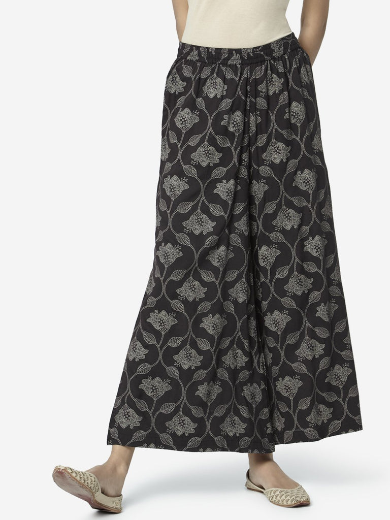 Zuba Charcoal Floral Printed Palazzos
