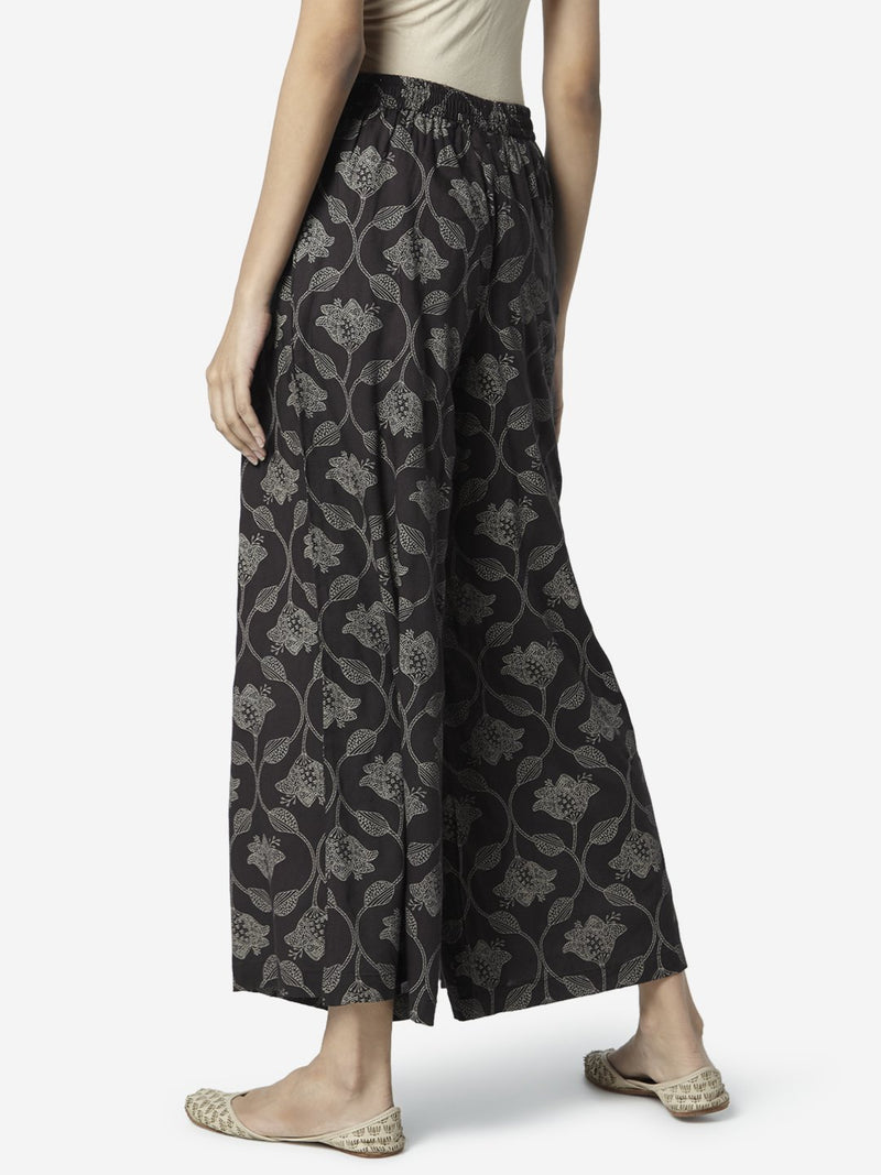 Zuba Charcoal Floral Printed Palazzos