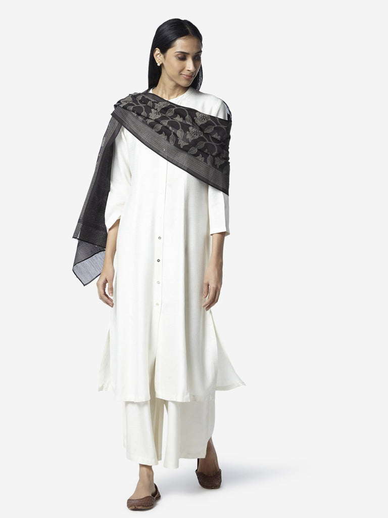 Zuba Black Flower Print Stole