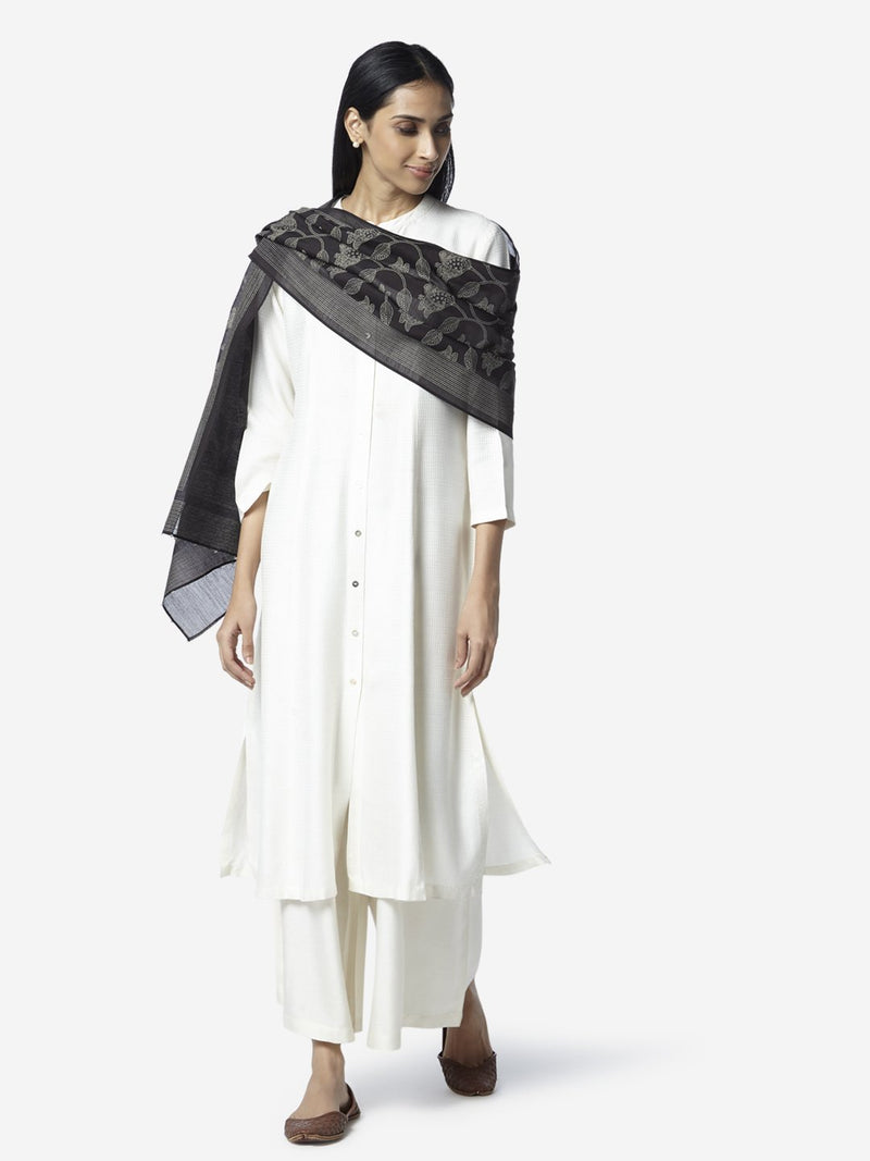 Zuba Black Flower Print Stole