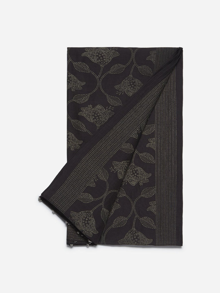 Zuba Black Flower Print Stole