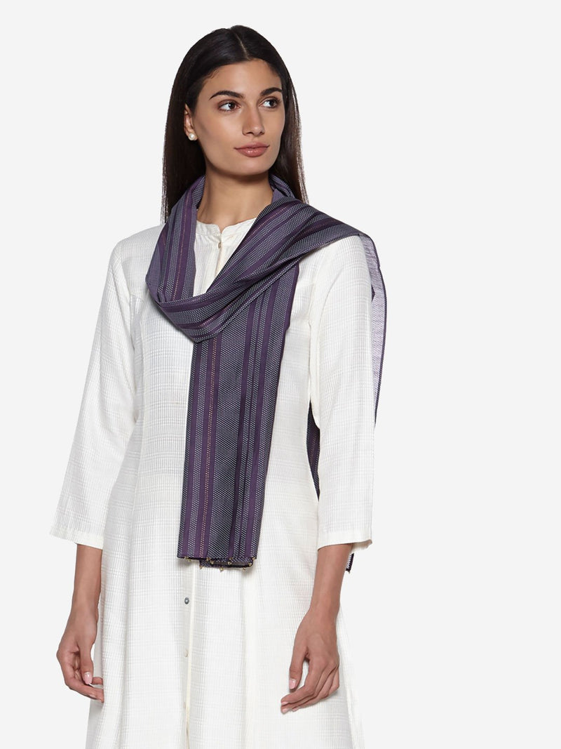 Zuba Purple Striped Cotton-Silk Stole