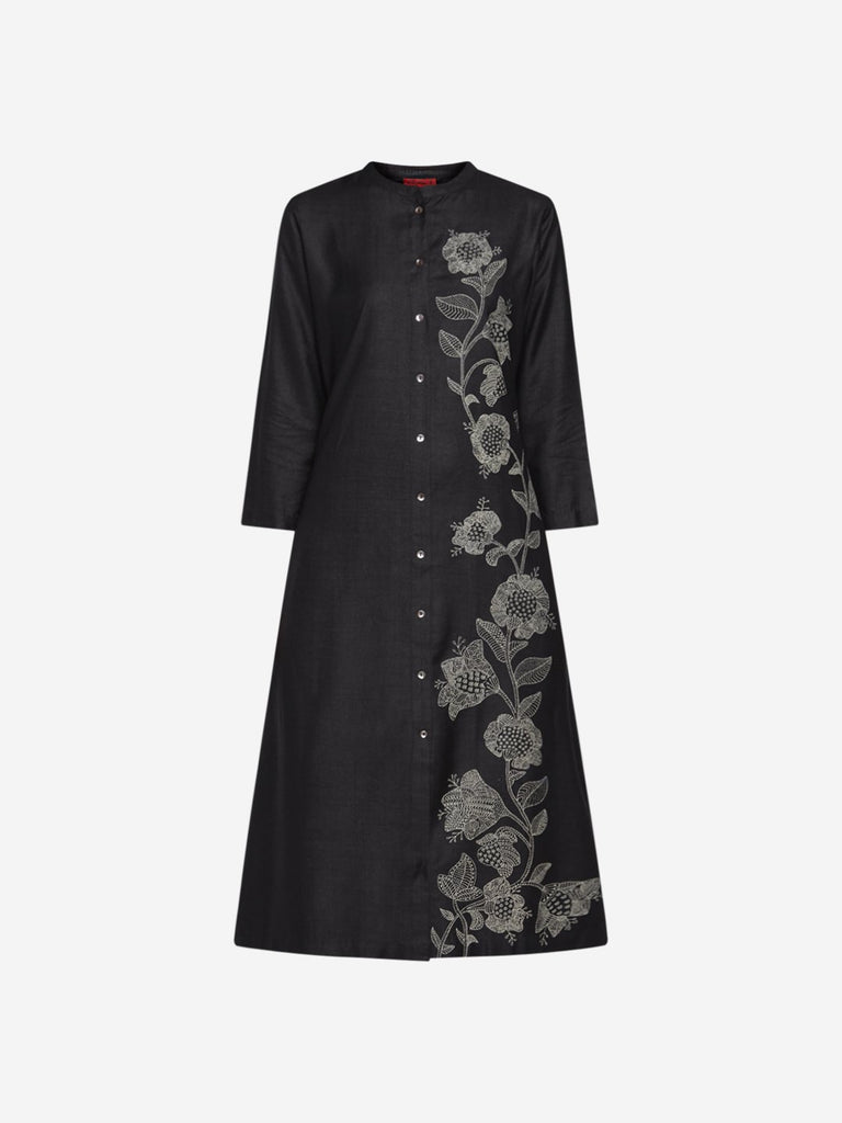 Zuba Black A-Line Floral Patterned Kurta