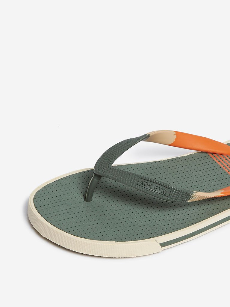 SOLEPLAY Sage-Green Colour-Blocked Flip-Flops