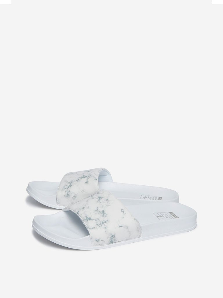 SOLEPLAY White Marble Print Slides