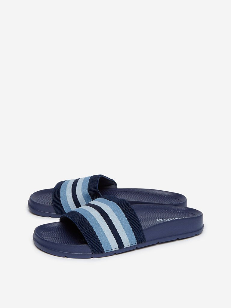 SOLEPLAY Navy Stripe Patterned Slides