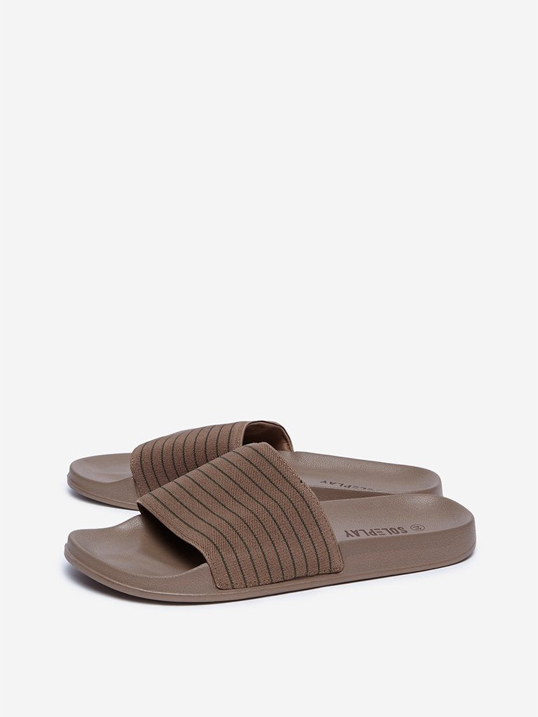 SOLEPLAY Light Brown Striped Pool Slides