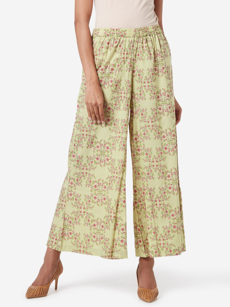 Zuba Lime Floral Printed Palazzos