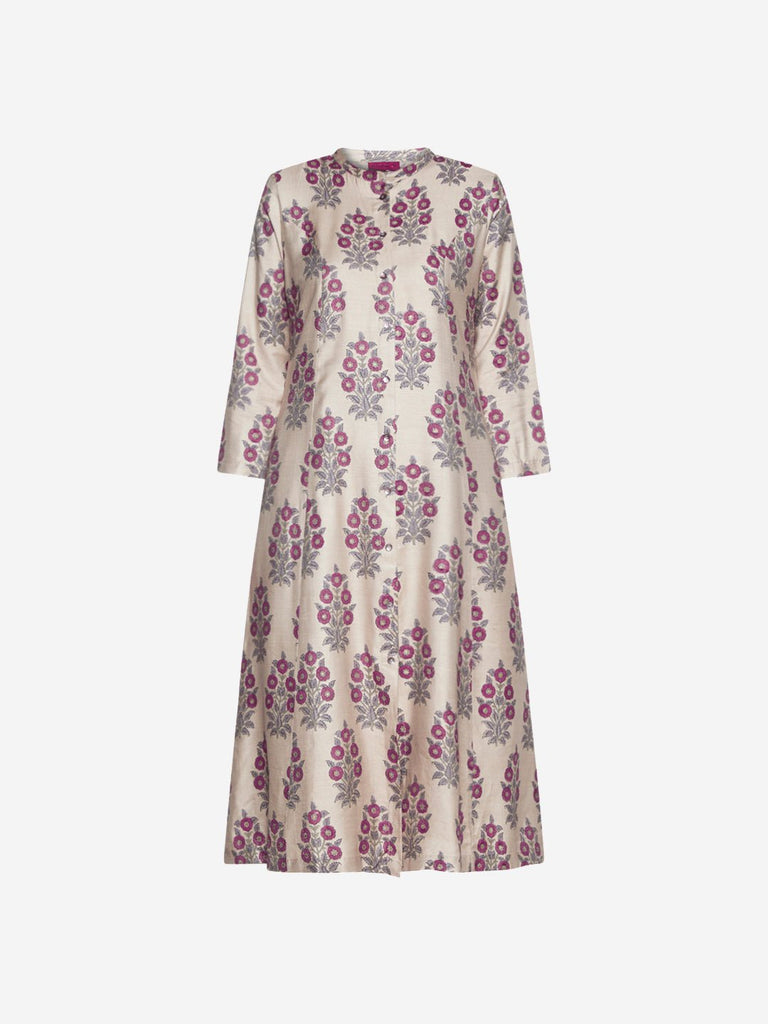 Zuba Beige Floral Patterned A-line Kurta