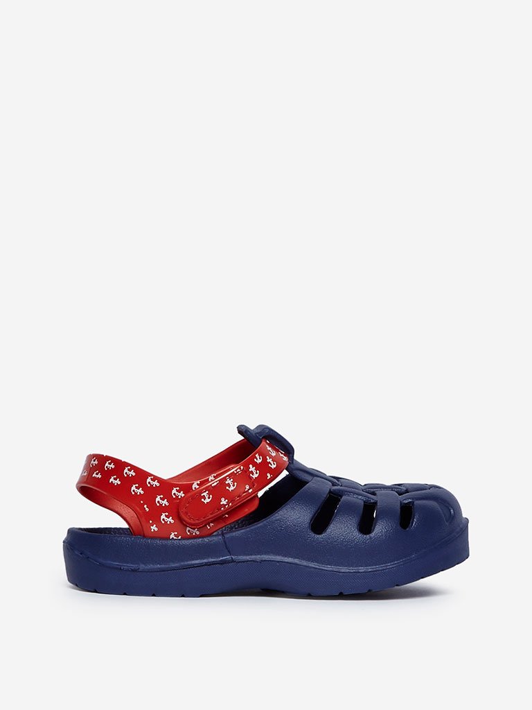 Yellow Kids Navy Criss-Cross Detailed Clogs