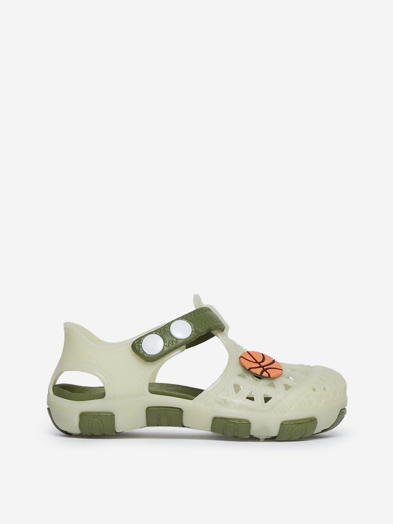 Yellow Kids Olive Laser-Cut Detailed Clogs