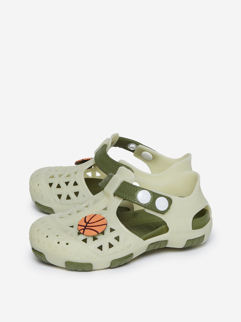 Yellow Kids Olive Laser-Cut Detailed Clogs