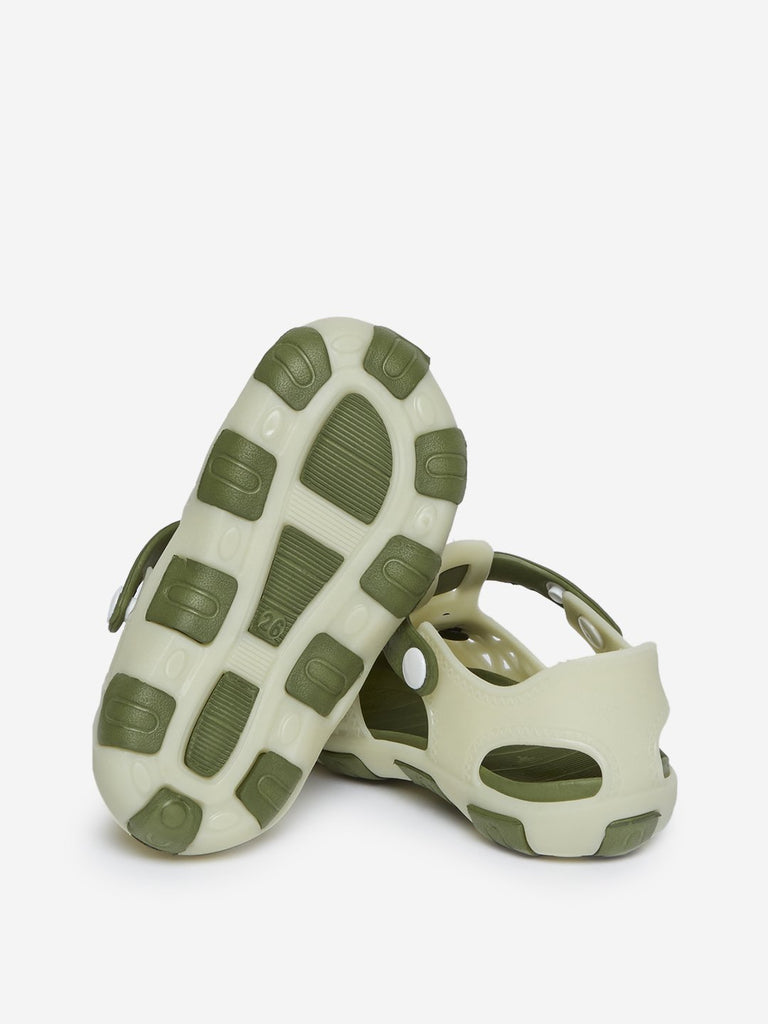Yellow Kids Olive Laser-Cut Detailed Clogs