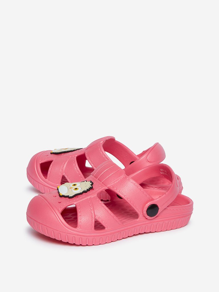 Yellow Kids Pink Bird Detailed Clogs