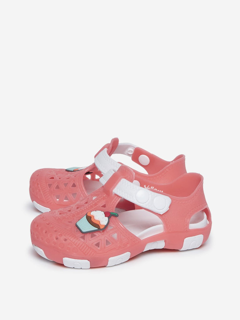 Yellow Kids Coral Cupcake Detailed Clogs