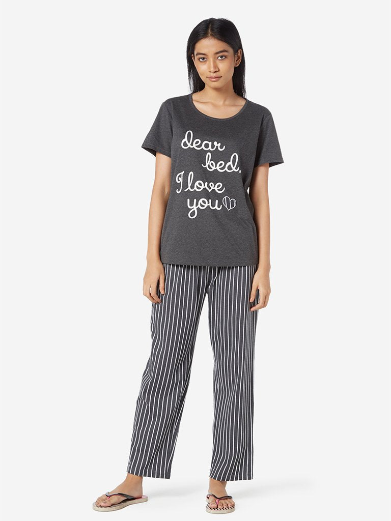 Wunderlove Dark Grey T-Shirt And Pyjamas Set