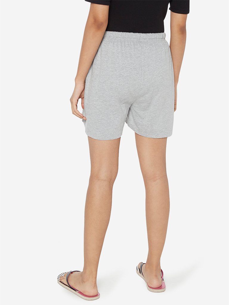 Wunderlove Grey Melange Text Print Shorts