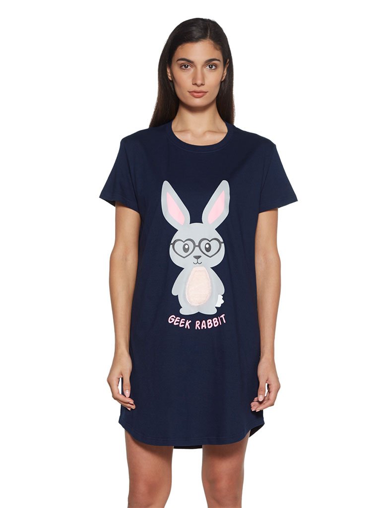 Wunderlove Navy Rabbit Patterned Nightdress