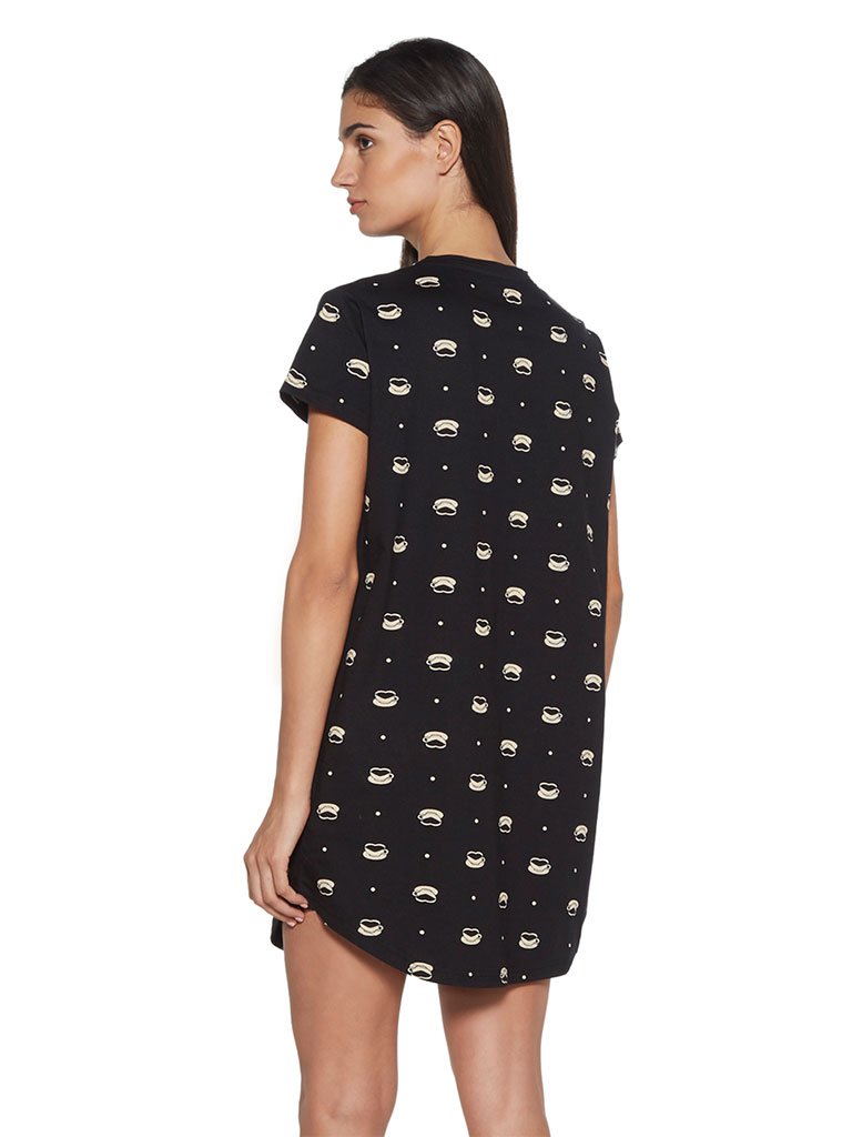 Wunderlove Black Printed Pure Cotton Nightdress