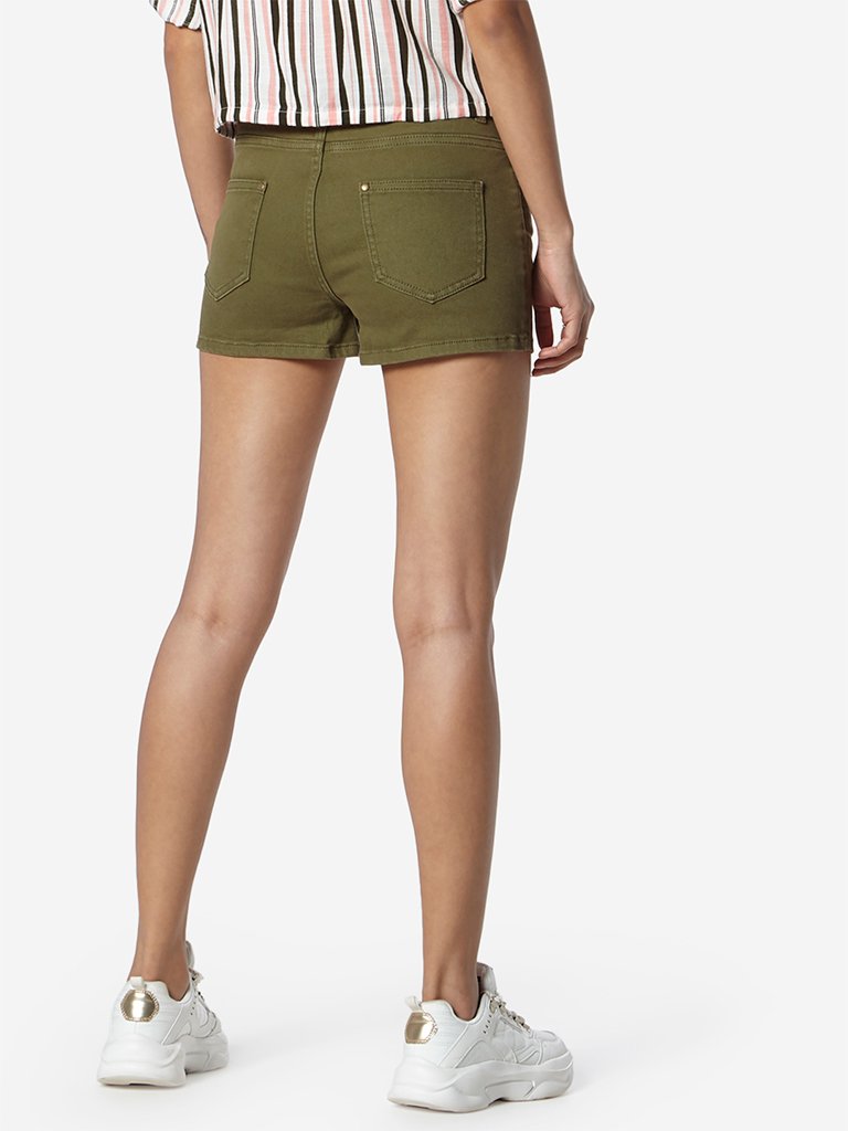 Nuon Olive Denim Shorts