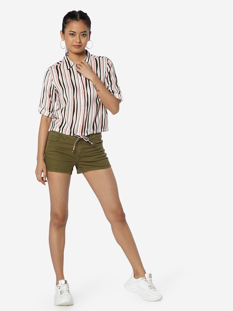 Nuon Olive Denim Shorts