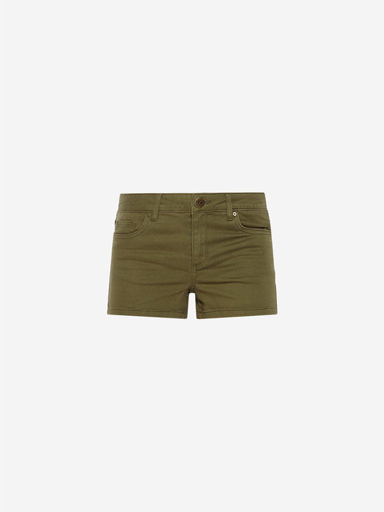 Nuon Olive Denim Shorts