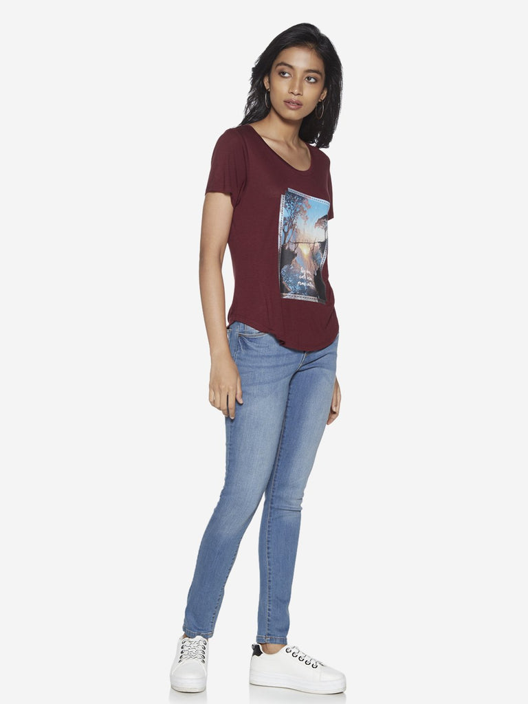 LOV Burgundy Graphic Print T-Shirt