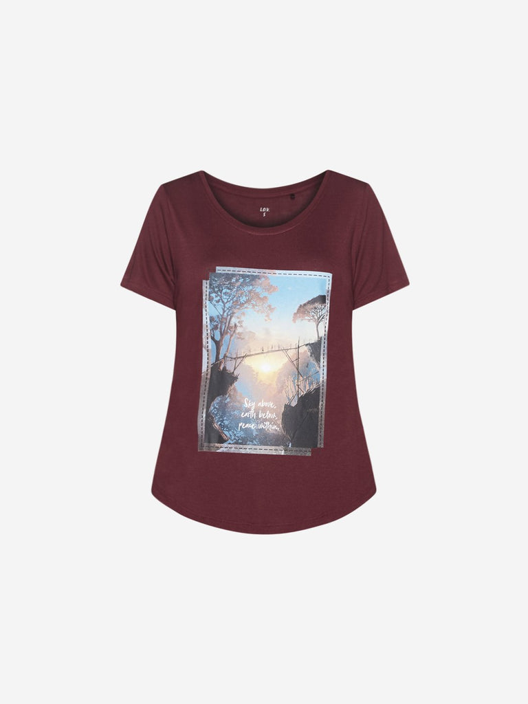 LOV Burgundy Graphic Print T-Shirt