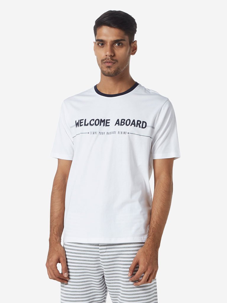 WES Lounge White Text Print Relaxed Fit T-Shirt