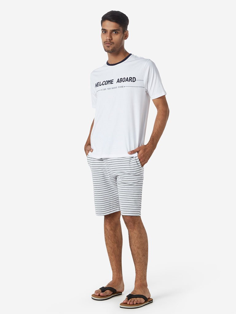 WES Lounge White Text Print Relaxed Fit T-Shirt