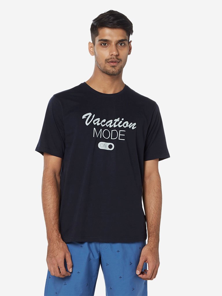 WES Lounge Navy Text Relaxed Fit T-Shirt