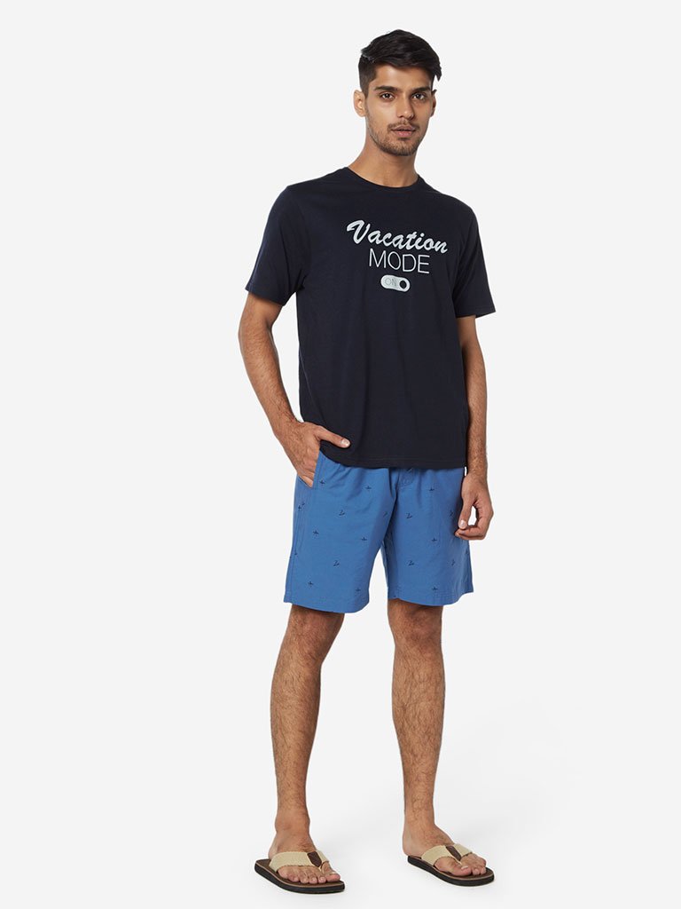 WES Lounge Navy Text Relaxed Fit T-Shirt