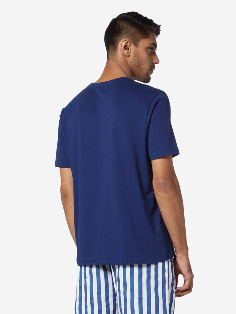 WES Lounge Navy Text Pattern Relaxed Fit T-Shirt