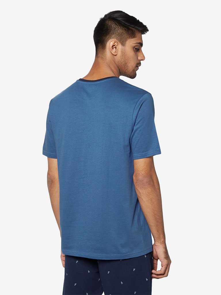 WES Lounge Blue Text Print Relaxed Fit T-Shirt