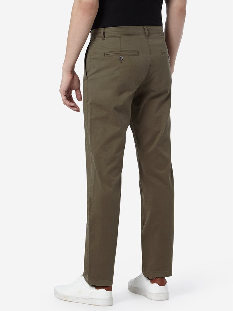 WES Casuals Khaki Relaxed-Fit Chinos