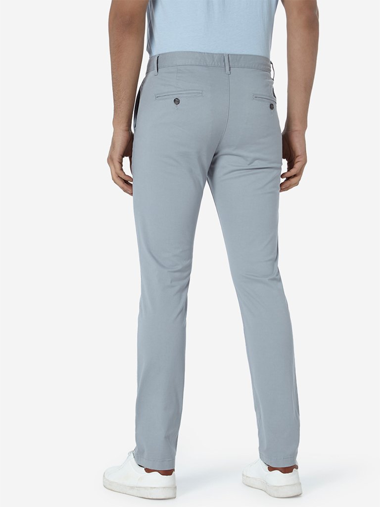 WES Casuals Light Grey Slim Fit Chinos