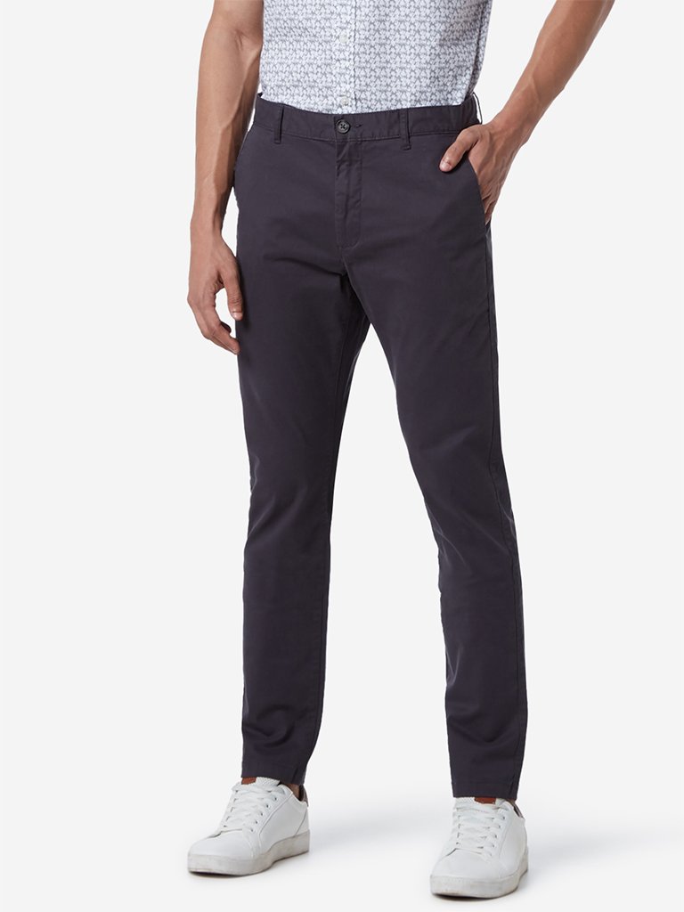WES Casuals Charcoal Slim Fit Chinos