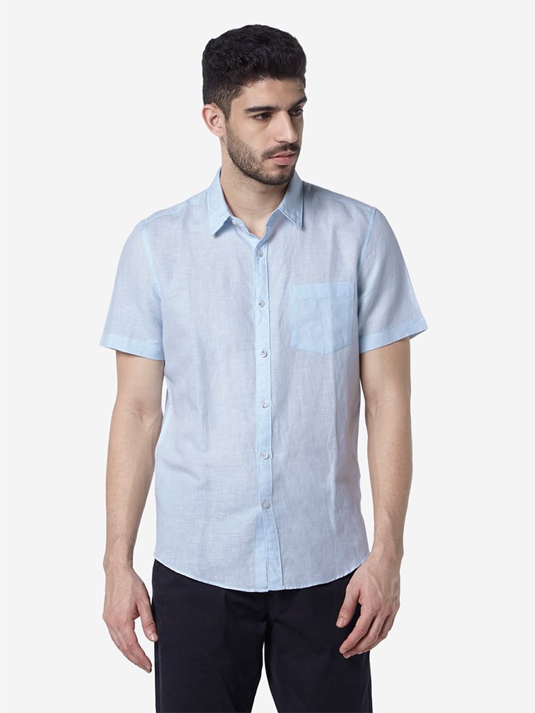 WES Casuals Light Blue Slim Fit T-Shirt