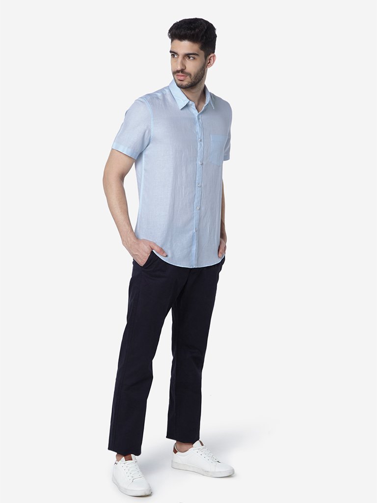 WES Casuals Light Blue Slim Fit T-Shirt